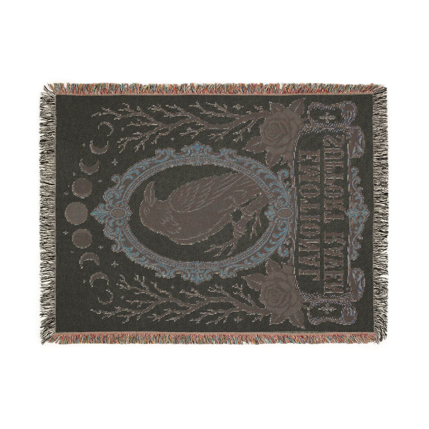 The "Emotional Support Raven" Woven Blanket | Gothic Tarot-Style Cotton Throw & Wall Tapestry