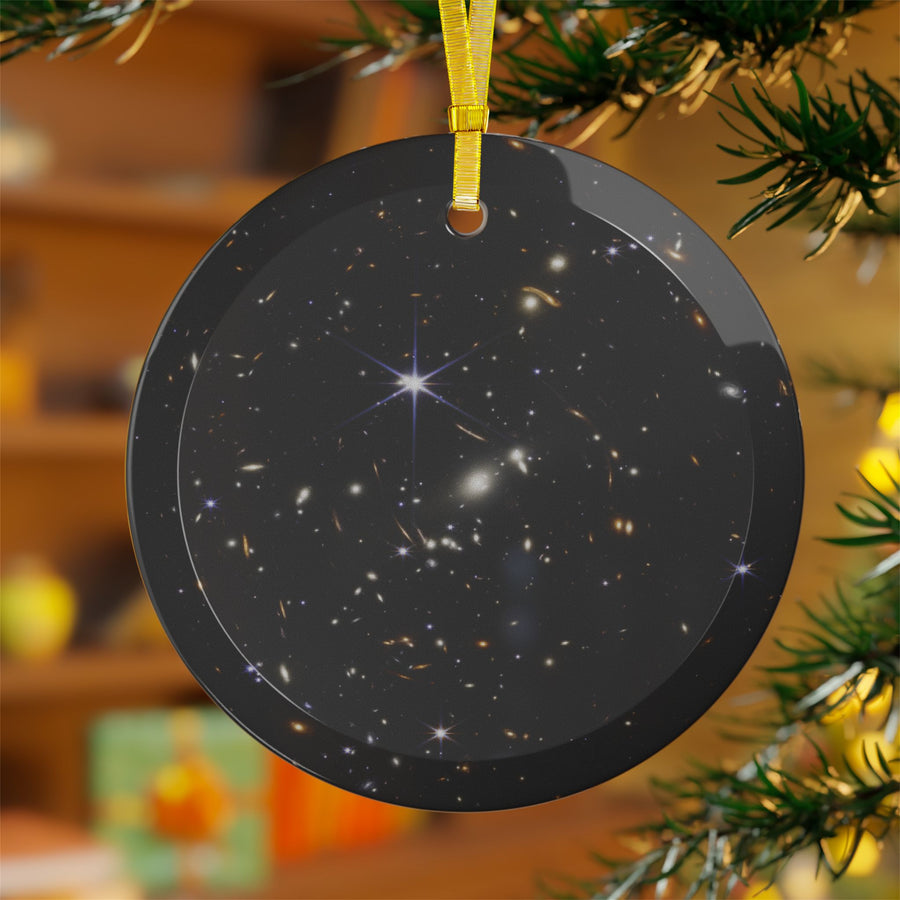 James Webb First Deep Field glass Christmas ornament, space telescope image (view 3)