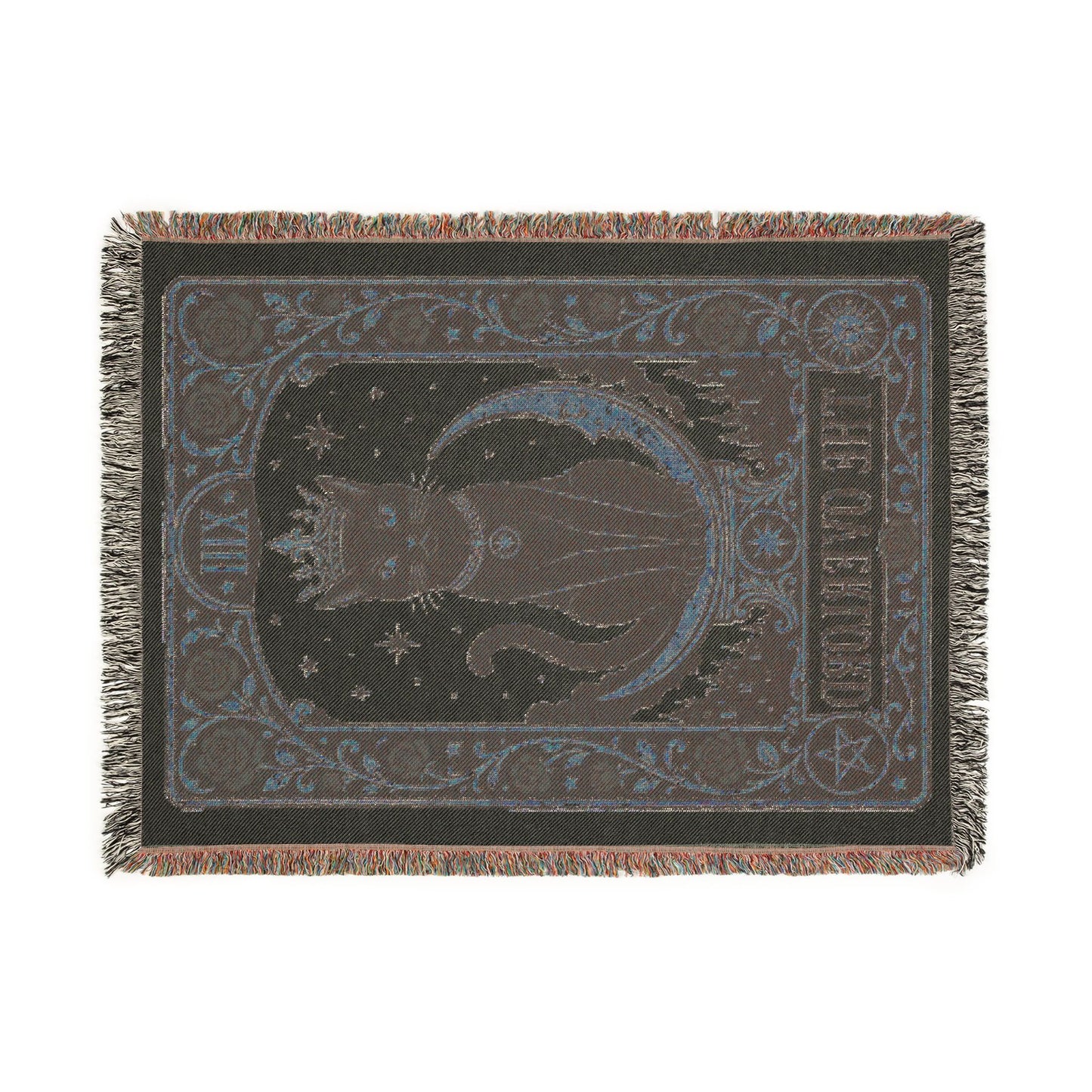 The "Overlord" Black Cat Tarot Woven Blanket | Gothic Cat Tapestry Throw, Card XIII