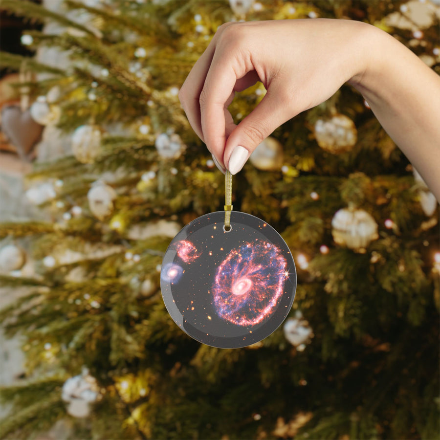 James Webb Cartwheel Galaxy glass Christmas ornament, space telescope image (view 4)