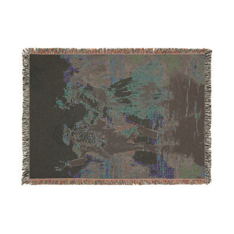 Back of the Till Death Do Us Part pink skeleton couple woven blanket showing the reverse side of the weave