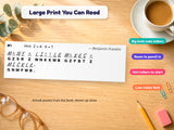 Close-up of a large print cryptogram with big bold code letters and pencilled-in answers