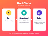 How it works: buy, download the PDF and print at home