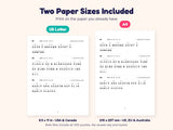 Both US Letter and A4 printable PDF sizes included