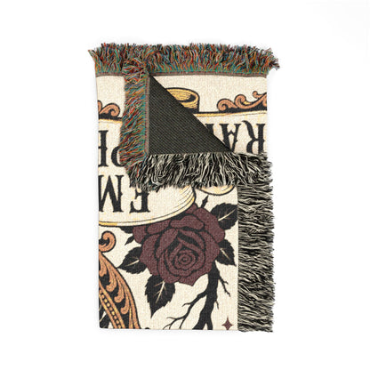 The "Emotional Support Raven" Woven Blanket | Gothic Tarot-Style Cotton Throw & Wall Tapestry