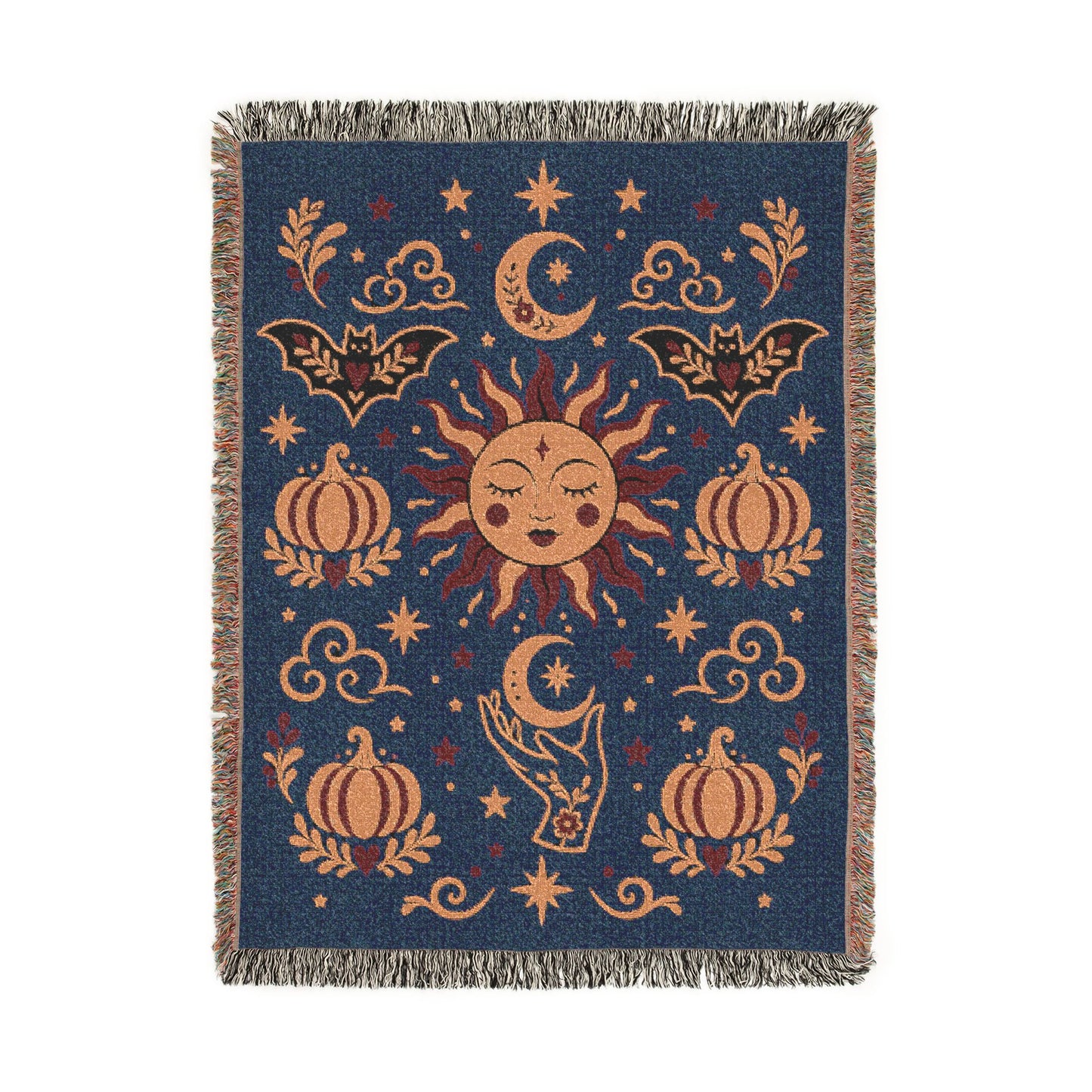The "Cosmic Overcommitment" Whimsigoth Celestial Woven Blanket | Sun & Moon Tapestry Throw