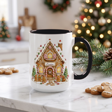 Personalized gingerbread house mug with black handle