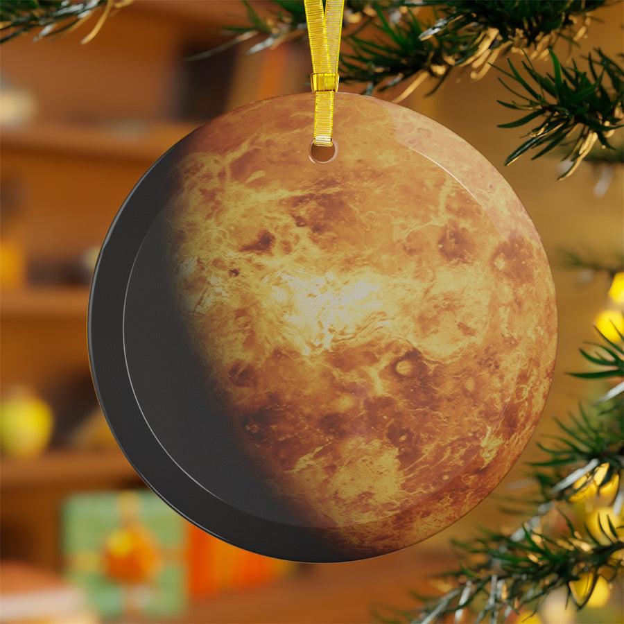 Venus glass Christmas ornament, solar system planet, view 3