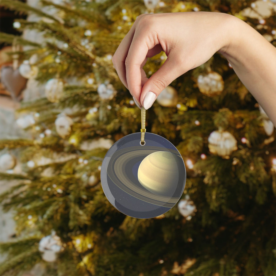 Saturn glass Christmas ornament, solar system planet, view 4