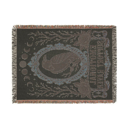 The "Emotional Support Raven" Woven Blanket | Gothic Tarot-Style Cotton Throw & Wall Tapestry