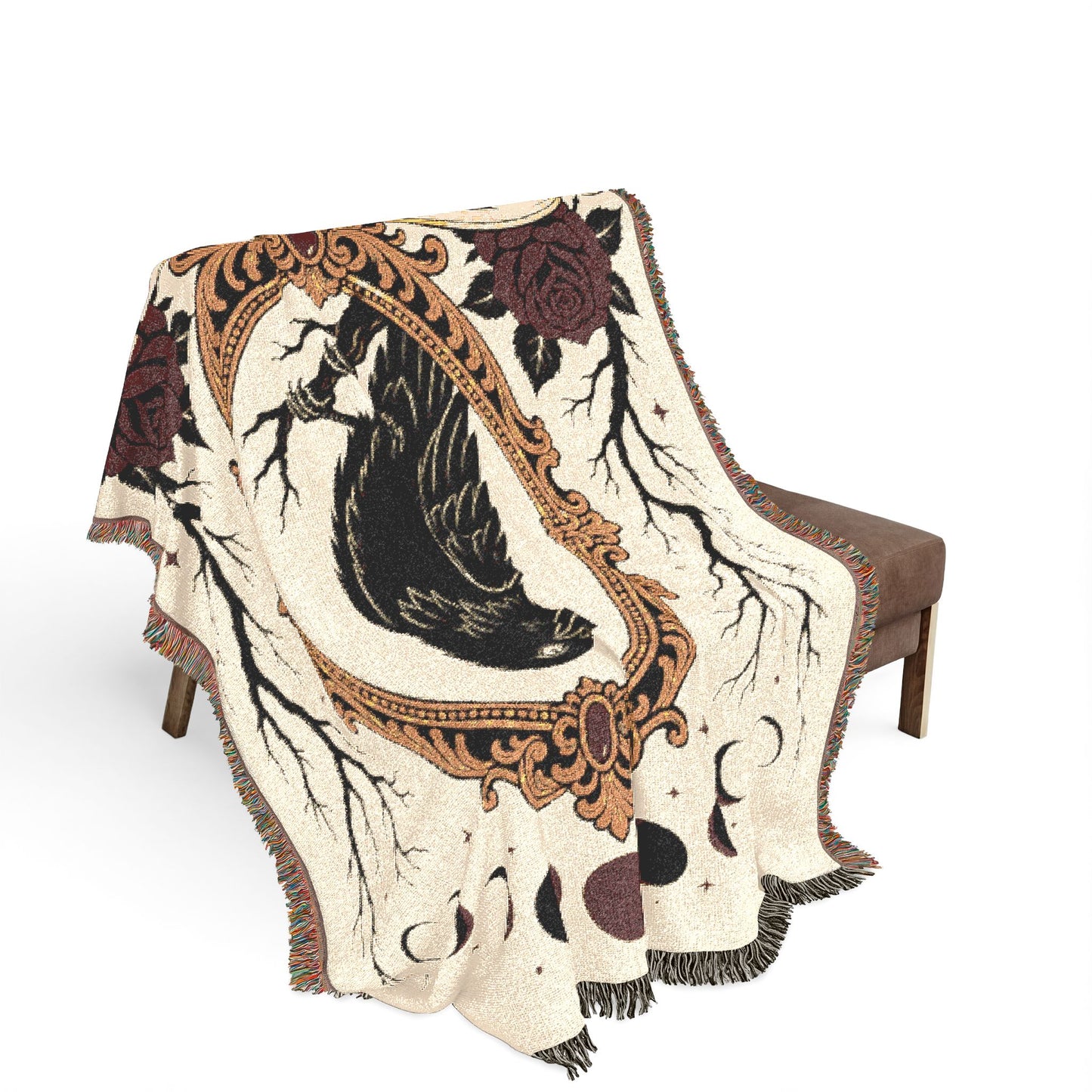 The "Emotional Support Raven" Woven Blanket | Gothic Tarot-Style Cotton Throw & Wall Tapestry