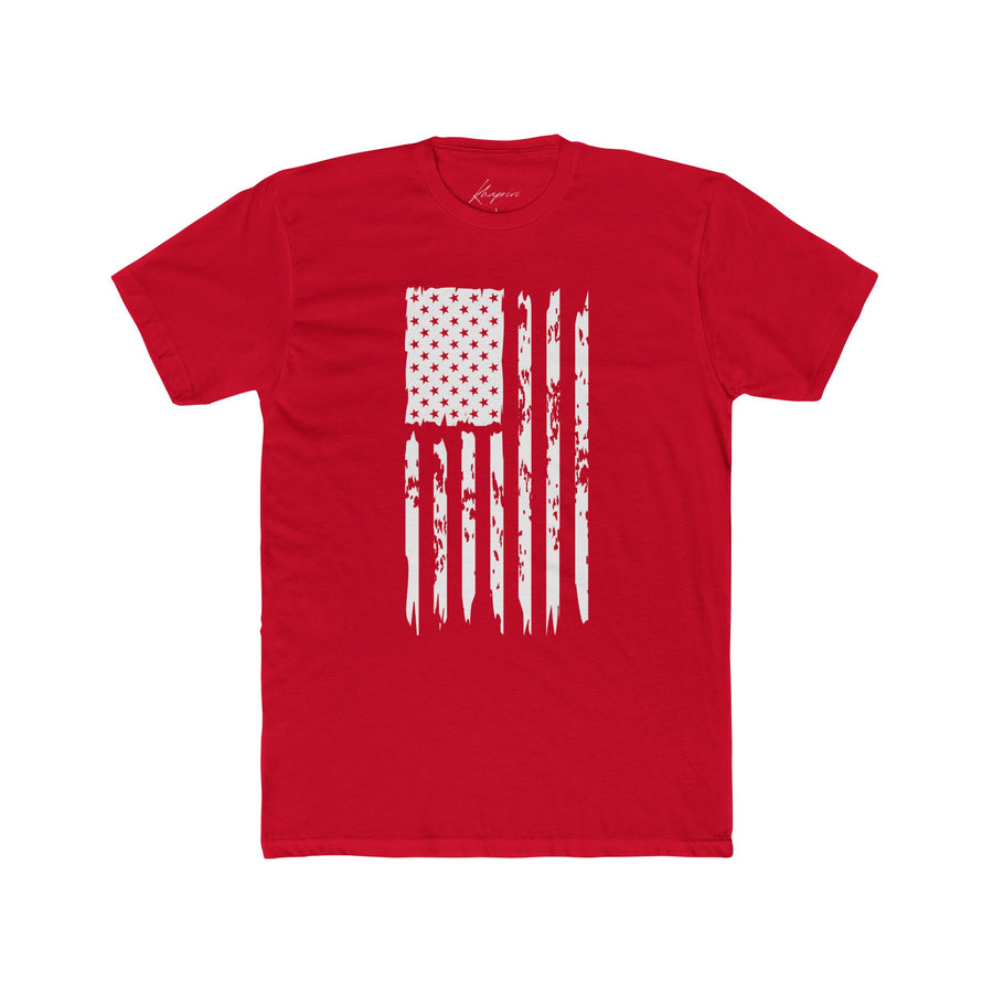 Distressed USA flag tee in red, flat on white