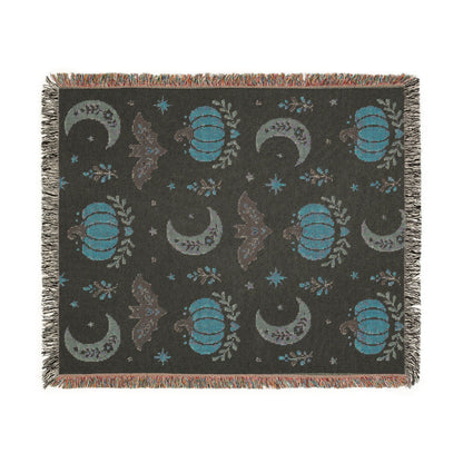 The "Subtle Spooky" Neutral Halloween Woven Blanket | Boho Fall Throw, Beige Autumn Decor