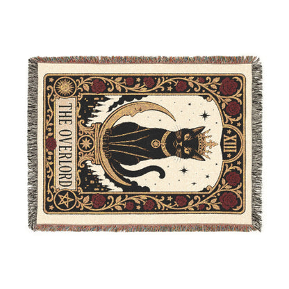 The "Overlord" Black Cat Tarot Woven Blanket | Gothic Cat Tapestry Throw, Card XIII