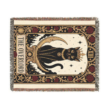 The "Overlord" Black Cat Tarot Woven Blanket | Gothic Cat Tapestry Throw, Card XIII
