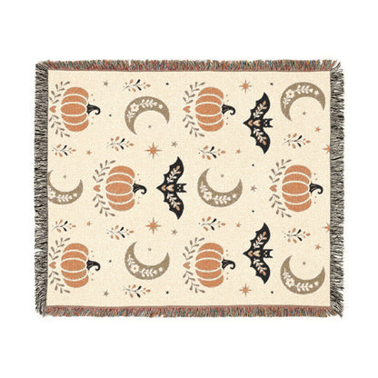 The "Subtle Spooky" Neutral Halloween Woven Blanket | Boho Fall Throw, Beige Autumn Decor