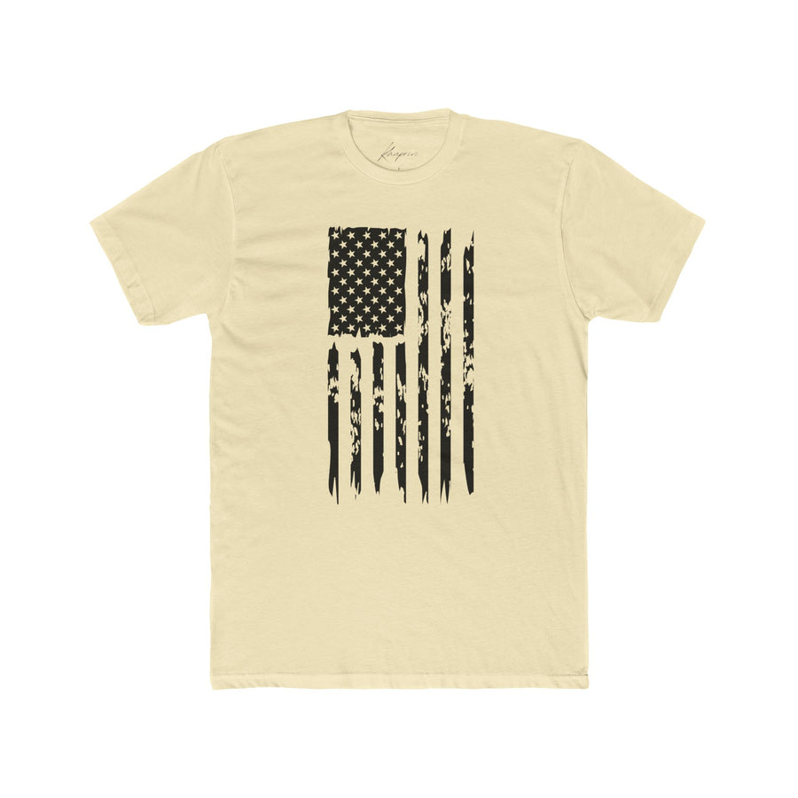 Distressed USA flag tee in solid natural cream, flat on white