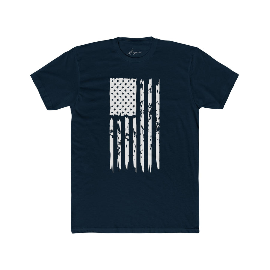 Distressed USA flag tee in midnight navy, flat on white