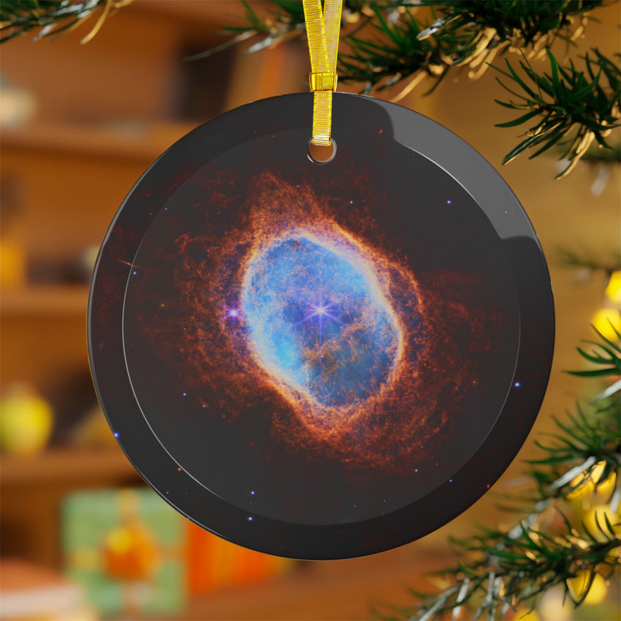 James Webb Southern Ring Nebula glass Christmas ornament, space telescope image (view 3)