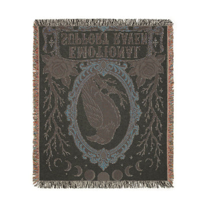The "Emotional Support Raven" Woven Blanket | Gothic Tarot-Style Cotton Throw & Wall Tapestry