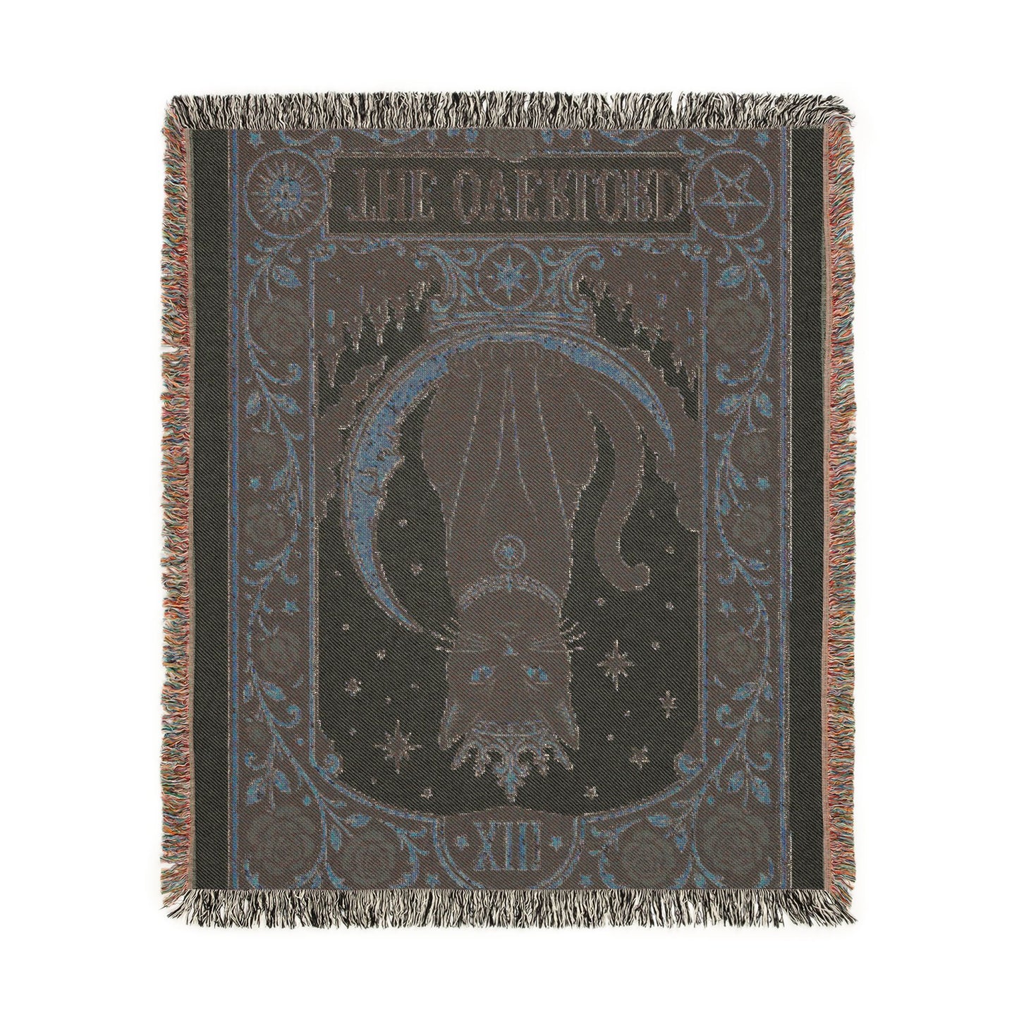 The "Overlord" Black Cat Tarot Woven Blanket | Gothic Cat Tapestry Throw, Card XIII