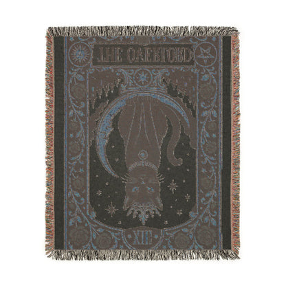 The "Overlord" Black Cat Tarot Woven Blanket | Gothic Cat Tapestry Throw, Card XIII