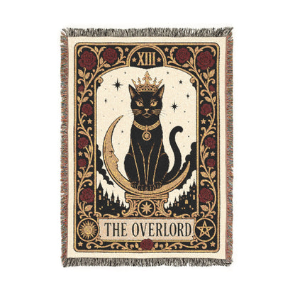 The "Overlord" Black Cat Tarot Woven Blanket | Gothic Cat Tapestry Throw, Card XIII