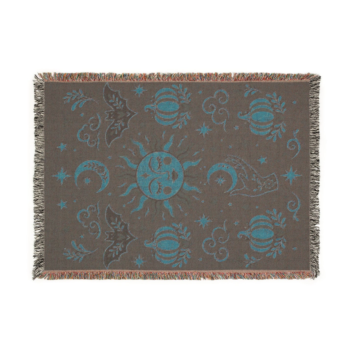 The "Cosmic Overcommitment" Whimsigoth Celestial Woven Blanket | Sun & Moon Tapestry Throw