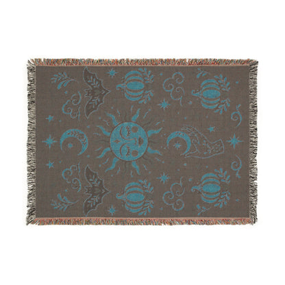 The "Cosmic Overcommitment" Whimsigoth Celestial Woven Blanket | Sun & Moon Tapestry Throw