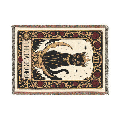 The "Overlord" Black Cat Tarot Woven Blanket | Gothic Cat Tapestry Throw, Card XIII