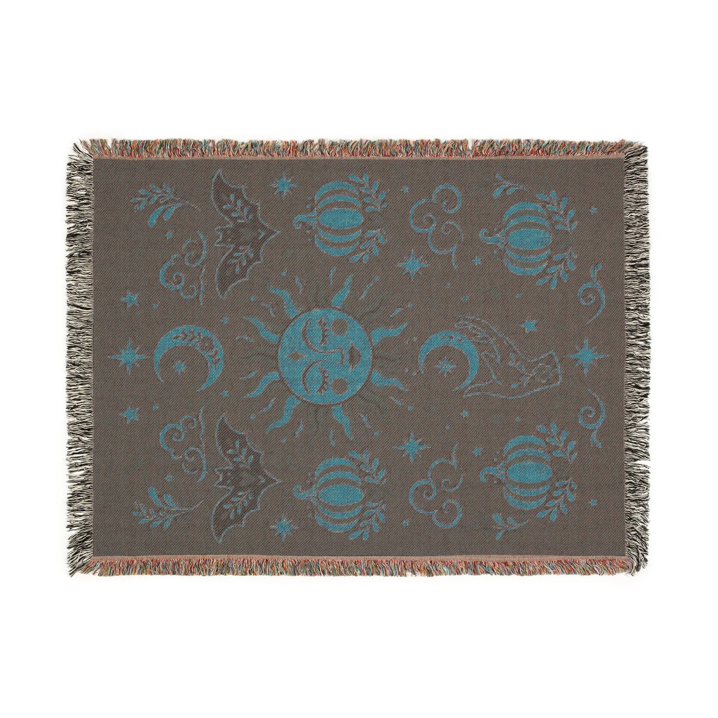 The "Cosmic Overcommitment" Whimsigoth Celestial Woven Blanket | Sun & Moon Tapestry Throw