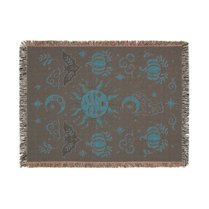 The "Cosmic Overcommitment" Whimsigoth Celestial Woven Blanket | Sun & Moon Tapestry Throw