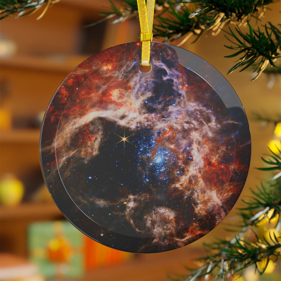 James Webb Tarantula Nebula glass Christmas ornament, space telescope image (view 3)