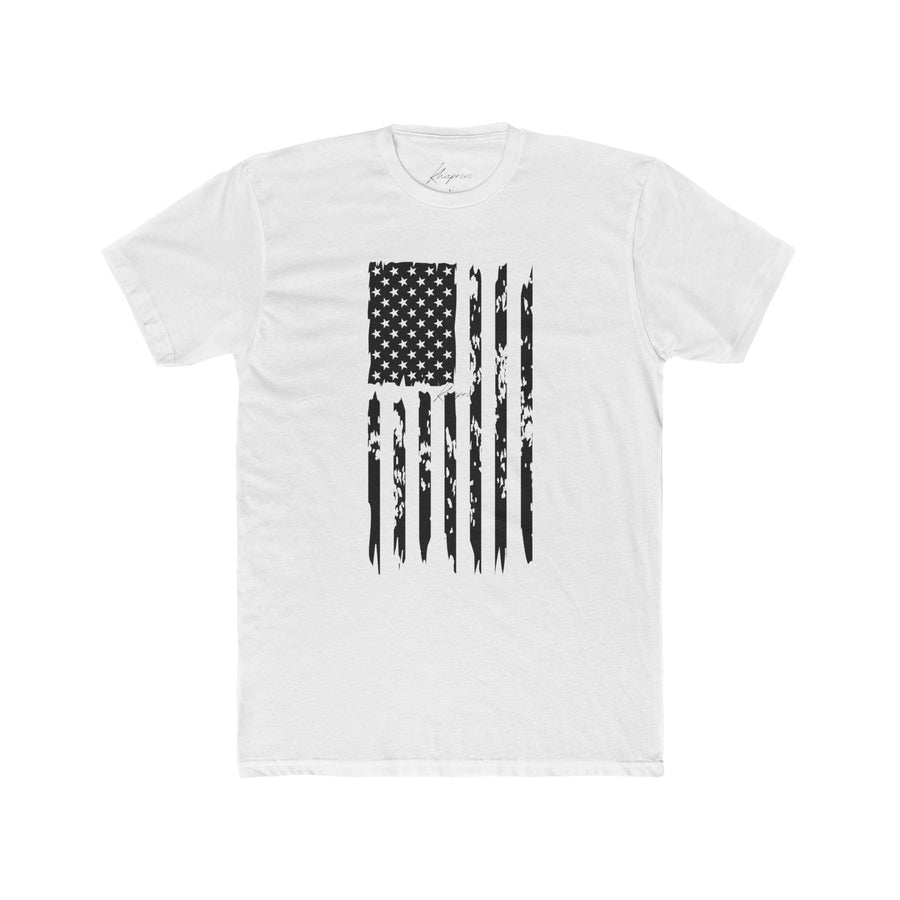 Distressed USA flag tee in white, flat on white