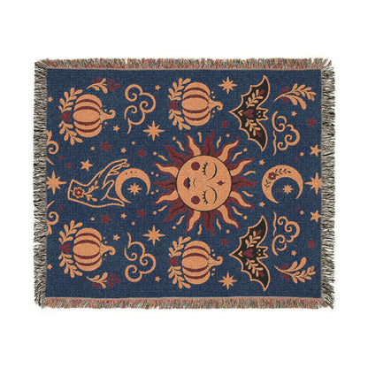 The "Cosmic Overcommitment" Whimsigoth Celestial Woven Blanket | Sun & Moon Tapestry Throw