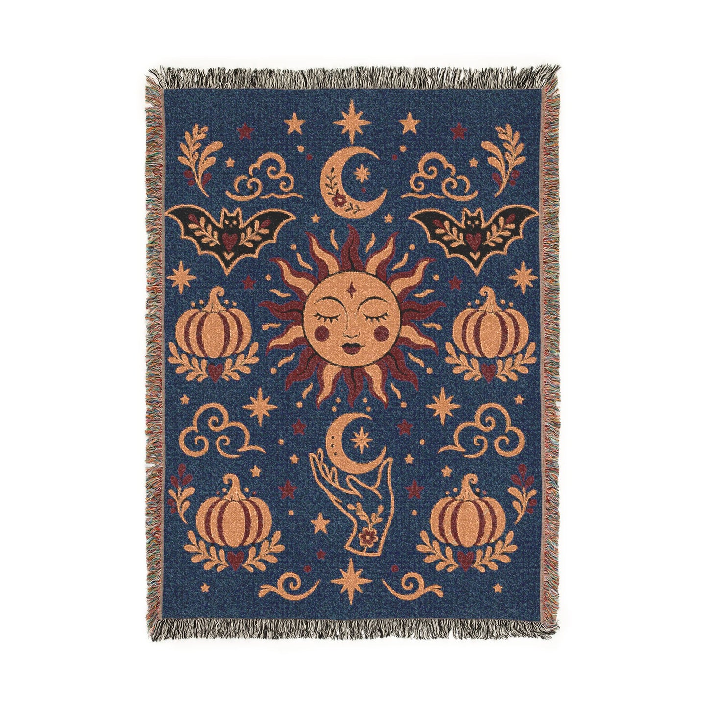 The "Cosmic Overcommitment" Whimsigoth Celestial Woven Blanket | Sun & Moon Tapestry Throw