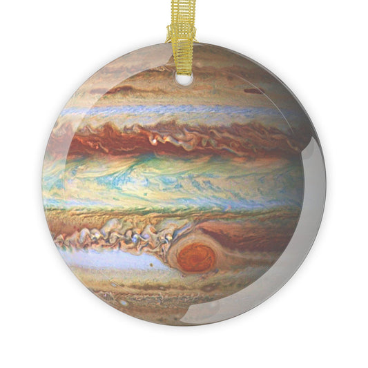 Jupiter glass Christmas ornament, solar system planet