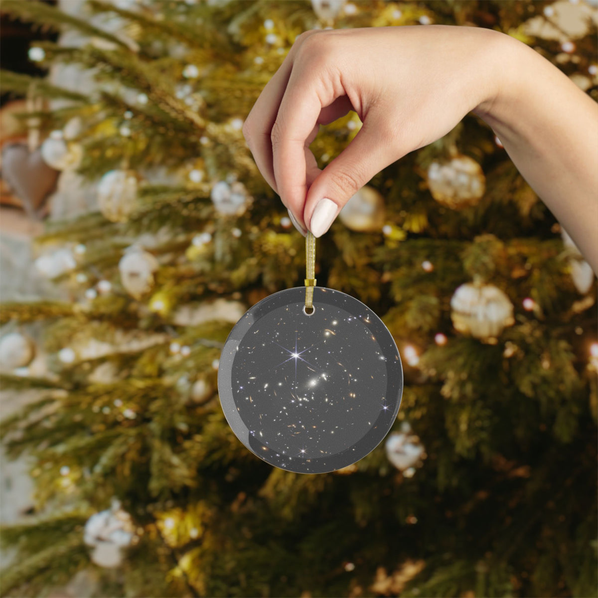 James Webb First Deep Field glass Christmas ornament, space telescope image (view 4)