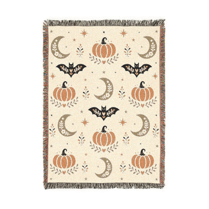 The "Subtle Spooky" Neutral Halloween Woven Blanket | Boho Fall Throw, Beige Autumn Decor