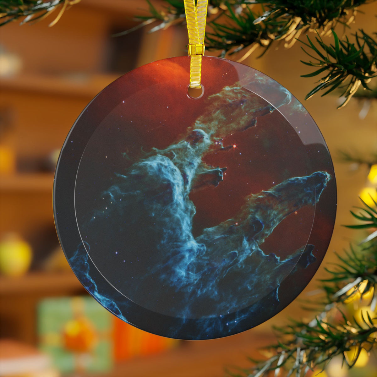 James Webb Pillars of Creation glass Christmas ornament, space telescope image (view 3)