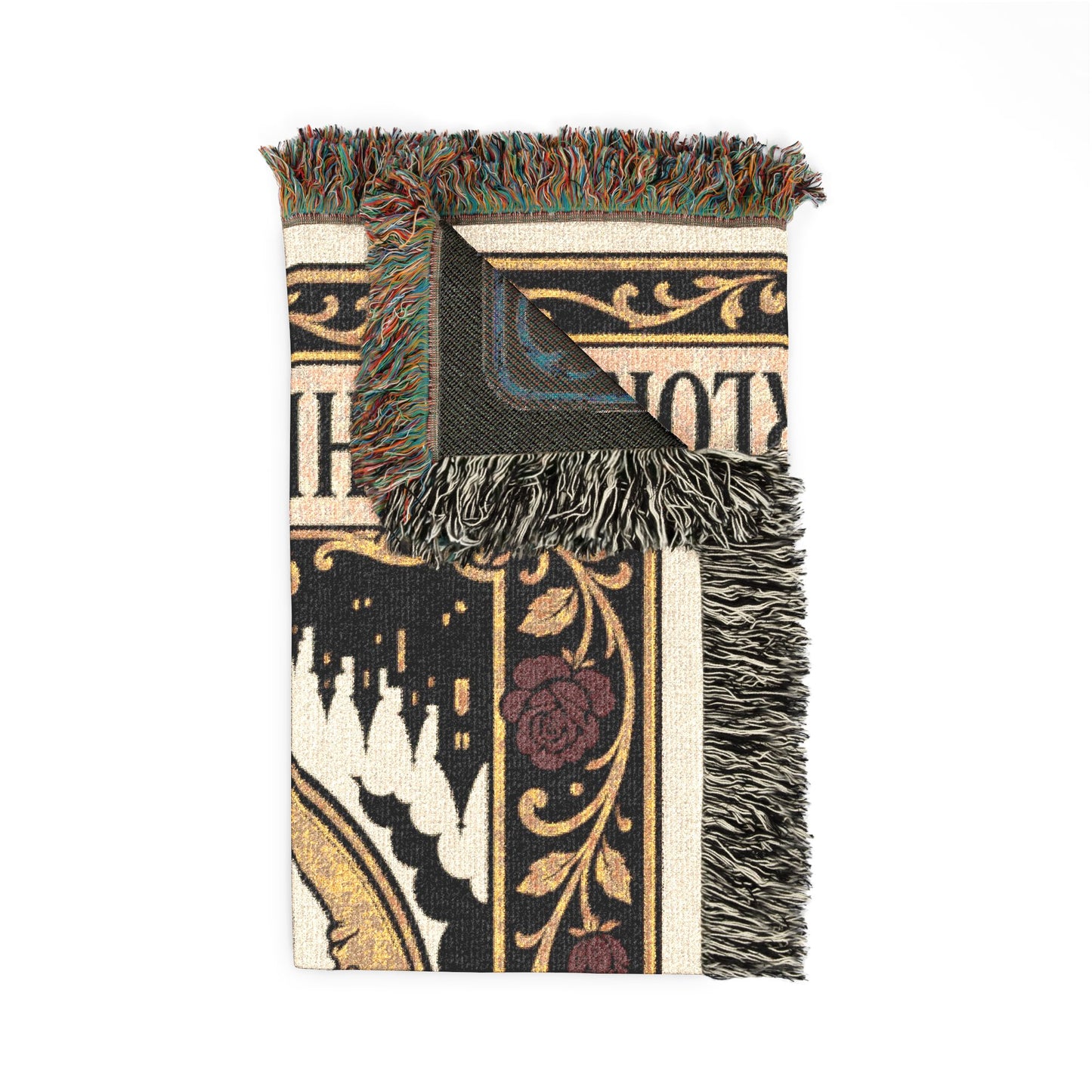 The "Overlord" Black Cat Tarot Woven Blanket | Gothic Cat Tapestry Throw, Card XIII
