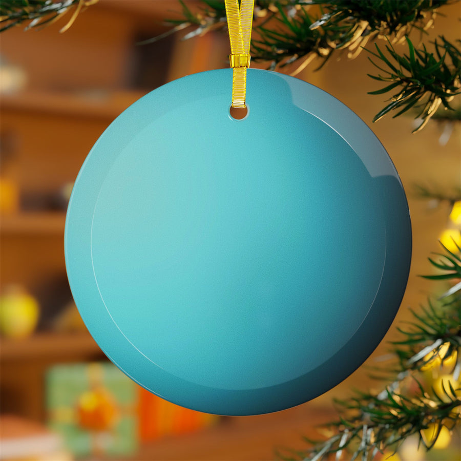 Uranus glass Christmas ornament, solar system planet, view 3