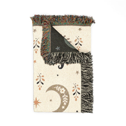 The "Subtle Spooky" Neutral Halloween Woven Blanket | Boho Fall Throw, Beige Autumn Decor