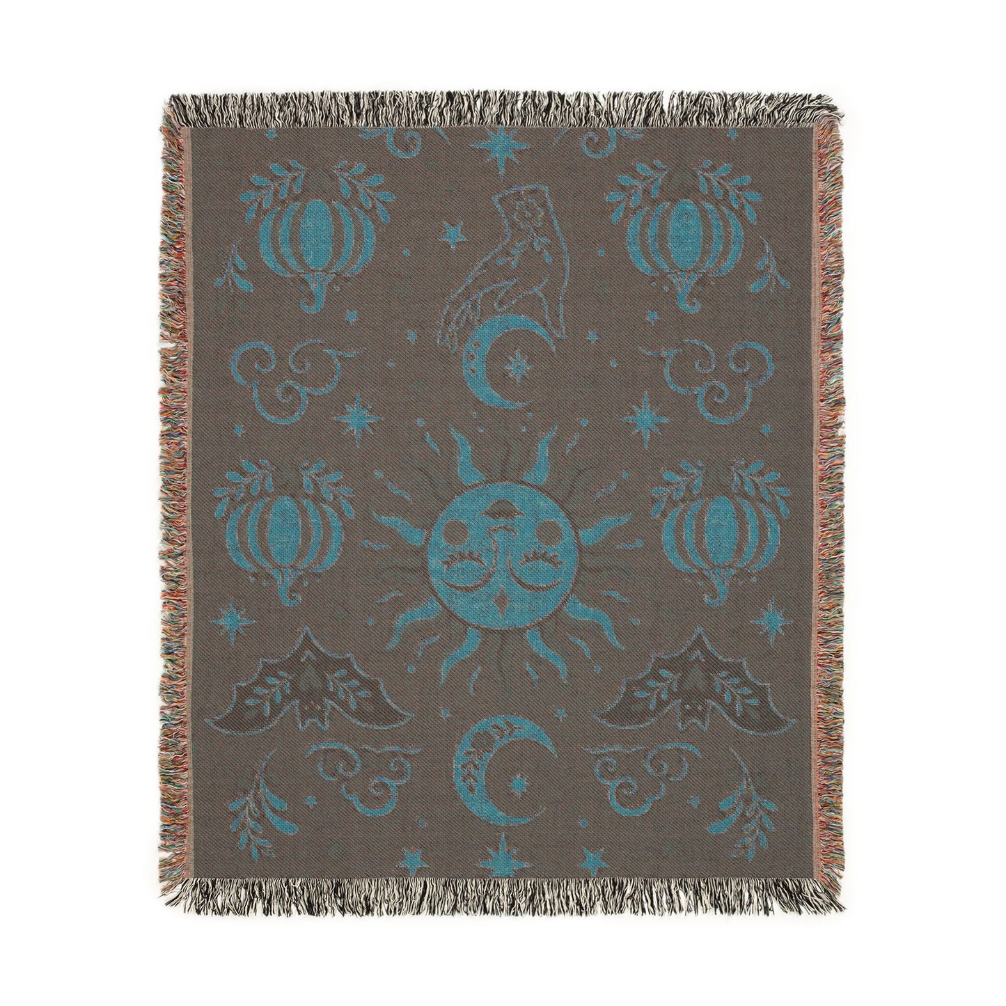 The "Cosmic Overcommitment" Whimsigoth Celestial Woven Blanket | Sun & Moon Tapestry Throw