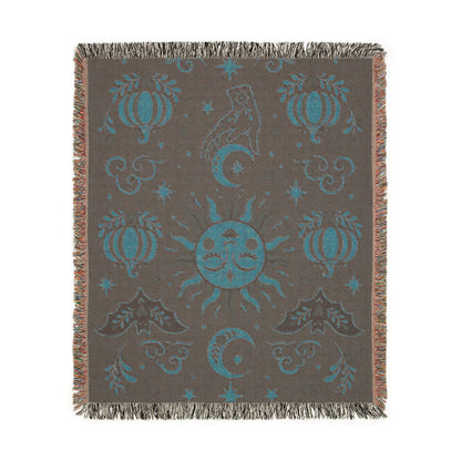 The "Cosmic Overcommitment" Whimsigoth Celestial Woven Blanket | Sun & Moon Tapestry Throw