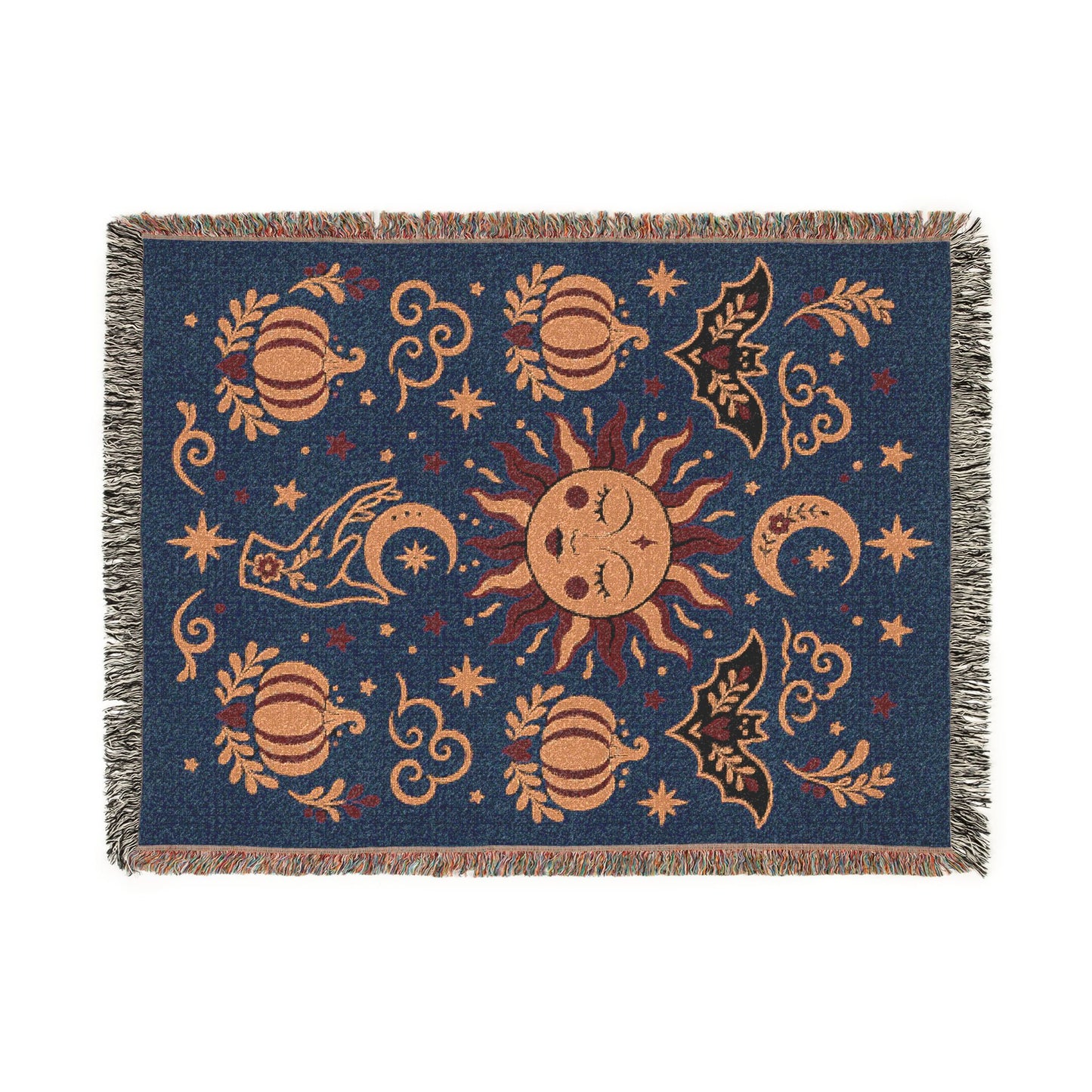 The "Cosmic Overcommitment" Whimsigoth Celestial Woven Blanket | Sun & Moon Tapestry Throw