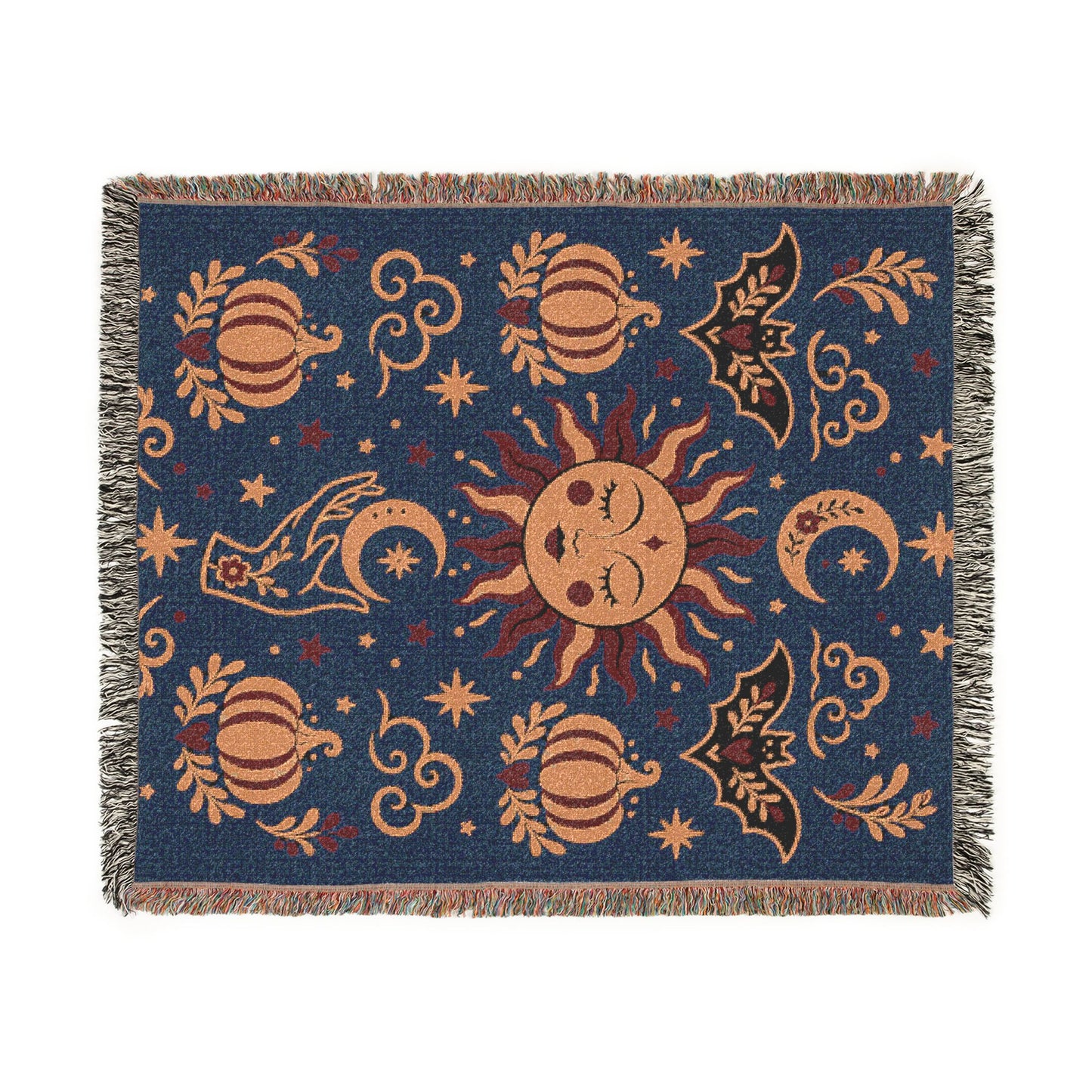 The "Cosmic Overcommitment" Whimsigoth Celestial Woven Blanket | Sun & Moon Tapestry Throw