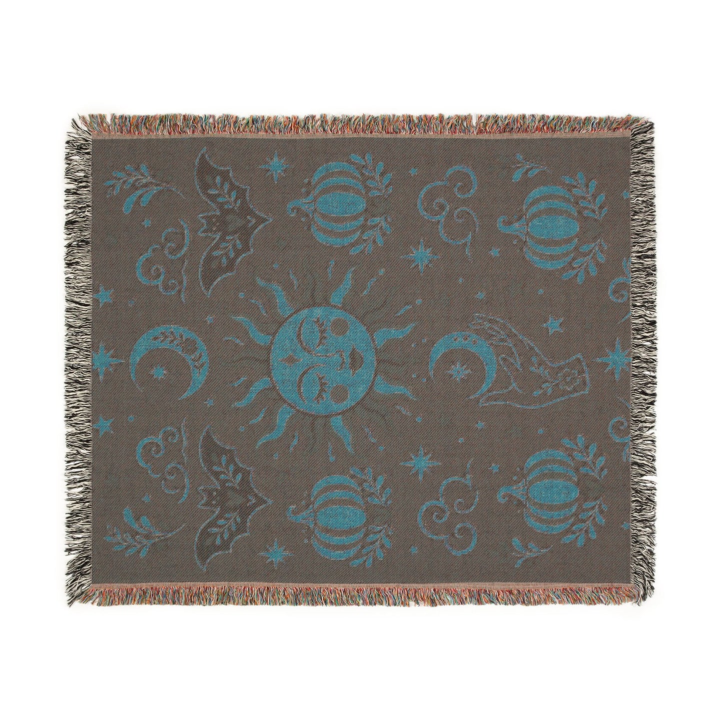 The "Cosmic Overcommitment" Whimsigoth Celestial Woven Blanket | Sun & Moon Tapestry Throw