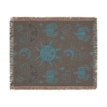 The "Cosmic Overcommitment" Whimsigoth Celestial Woven Blanket | Sun & Moon Tapestry Throw