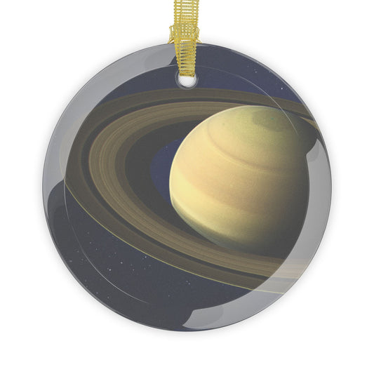 Saturn glass Christmas ornament, solar system planet
